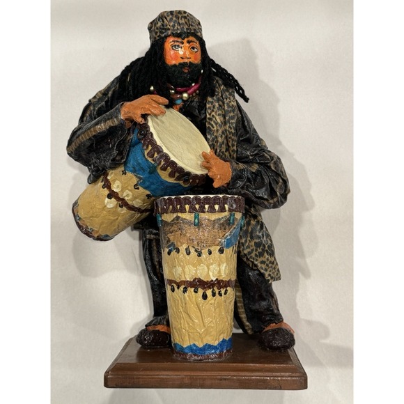 Other - Papier Mache Jamaican African Folk Art Hand Made Hand Painted Drum Bongos Figure